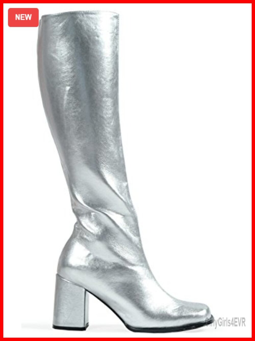 Knee High Go Go Boot Glossy Finish Chunky Heel Zipper